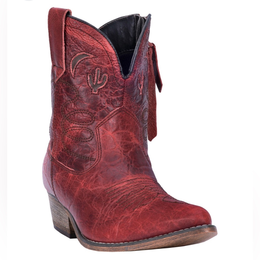Vintage Dingo Adobe Rose Western Leather Cowboy Bootie in Red 9